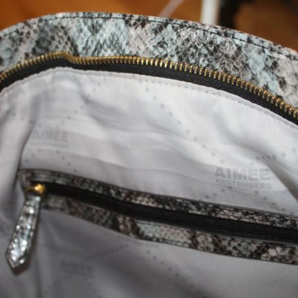 AIMEE KESTENBERG PYTHON LARGE LEATHER HOBO BAG! Black/Aqua/Ivory - Picture 7 of 8